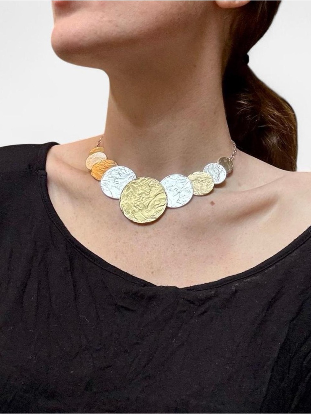 Gold and silver hammered coin necklace